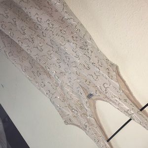 White and gold sparkle mini flare dress